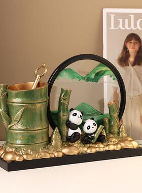 节节高升熊猫流沙画 画摆件高档笔筒男生日办公室送老师文创毕业