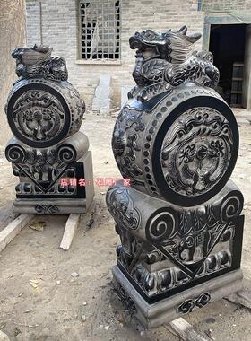 石雕门墩抱鼓石一对家用门口石狮子青石仿古做旧石鼓石墩镇宅招财