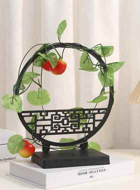 屏风装饰品摆件玄关迎客松盆景新中式客厅办公室仿真绿植装饰品桌