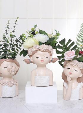 如果欧式树脂仿真家居桌面绿植多肉花盆创意景观少女装饰盆栽摆设