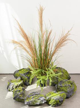 彷真青苔泡沫石彷生假石头摆件户外庭院山石造景苔藓假山装饰道具