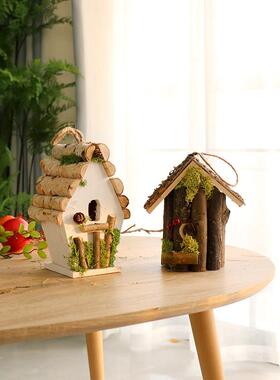 天然森系鸟屋草木藤手工小木鸟房子鸟窝鸟巢杂货花园庭院装饰摆件