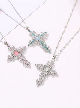Cross necklace with diamond necklace and collarbone chain