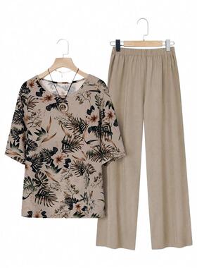 Large size printed short sleeved pants set