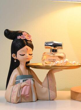 古风女孩摆古风摆件件玄关钥匙收纳盘客布厅家居装婚房饰置树脂工