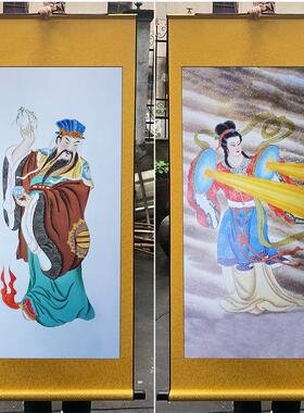 风神雨师雷公电母画 画像丝绸卷轴挂画 画神像防水不褪色手工装裱
