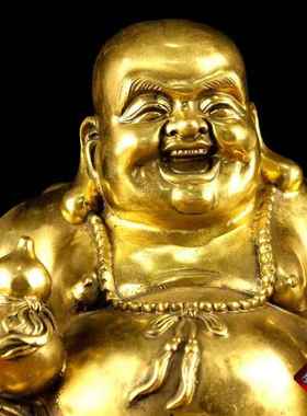 纯黄铜弥勒佛铜像和气生财 笑佛高18公分26cm大小号摆件