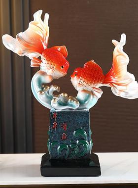 如得水鱼办公室创意锦鲤鱼招财摆VPA玄关酒柜电视柜件奢高档装饰