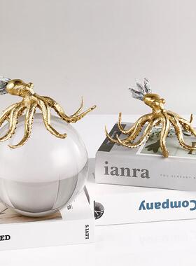 SD2180现代简约水晶铜小件房鸟铜章视鱼小动物样板房台面摆书电柜