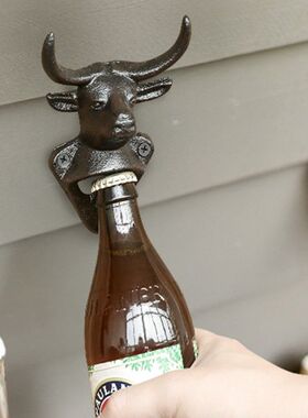 北欧复古铁艺麋鹿头牛头开瓶器铸铁壁挂工艺啤酒饮料瓶聚会启盖