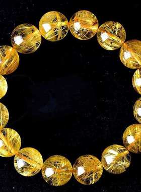 天然巴西金发晶手链女金钛晶手串男黄发晶黄水晶石转运珠情侣礼物