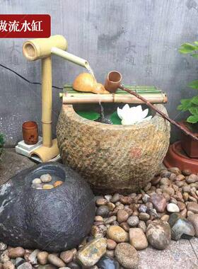 石缸庭院养鱼石头鱼缸花盆水缸石盆石槽圆形花园装饰石雕流水盆