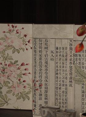 新中式小清新东方风情海棠赋双面桌面小屏风古玩字画背景摆件