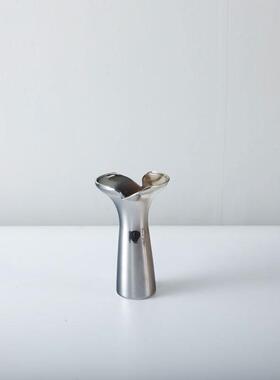 轻奢现代透明电镀银色喇叭玻璃花口炫彩玻璃花瓶插花器软装饰品
