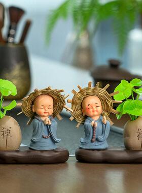 新款和尚桌面摆件茶桌茶台禅意花客厅插花级感装饰品水培器皿