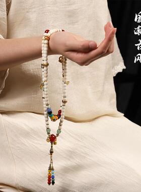 国风颗佛珠手串小白玉菩提直切桶珠项链南红精致感高级风女款