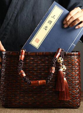 竹禅茶手袋茶具化妆品包手工编织覆古背包中国户外手袋收纳盒