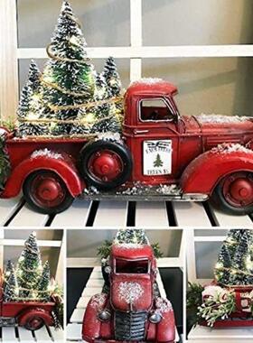 现货TruckChristmascenterpiece红色卡车圣诞装饰品老爷车树脂