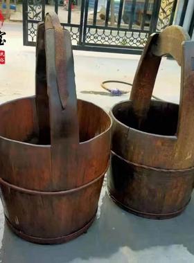 民俗怀旧老水桶老物件农村手提家用木桶复古怀旧桶子影视道具摆件