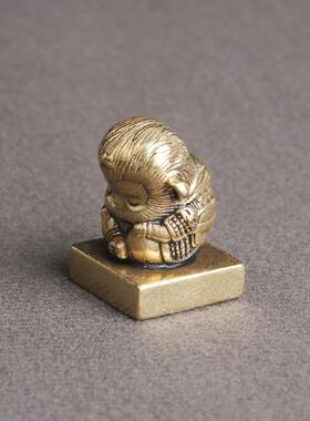 纯黄铜悟空印章桌面摆件平底至尊宝铜印工艺品文玩收藏老铜器