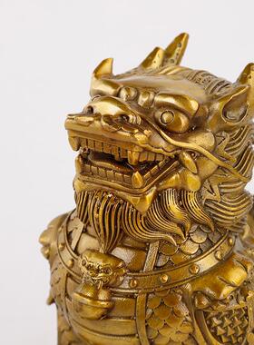 家387座纳福麒麟圆摆件带座底铜麒麟黄铜踩八卦厂财富八卦麒麟