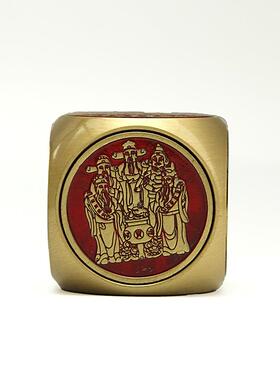 黄铜六面转手把件招财运转五路财神转转摆件指尖解压陀螺魔方