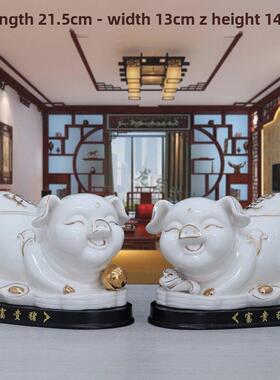 陶瓷猪摆件白色十二生肖招财富贵猪工艺品中式客厅办公室家装饰品