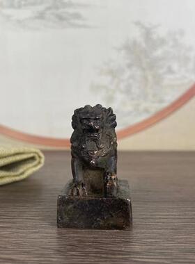 古董旧货狮子印章老铜器仿古做旧老物件守门狮文房摆件四方铜印章