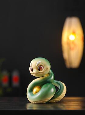 高档陶瓷生肖蛇灵摆件招财蛇家室居酒客厅柜办公装饰蛇年吉祥物礼