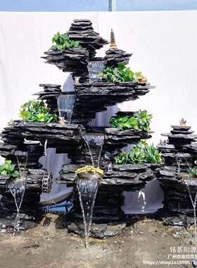 大真石山鱼池水泉景摆件瀑WGK布流水喷造景庭院阳台天然型原假石