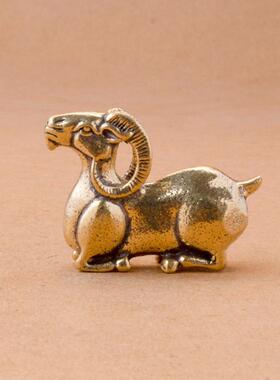 纯黄铜招财山羊摆件仿古创意铜雕工艺品家居茶宠文玩办公桌摆