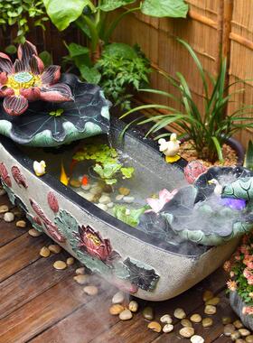 创意大型高端假山流水喷泉水景鱼池摆件室内庭院玄关树脂造景装饰