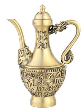 黄铜龙凤呈祥酒壶铜工艺铜品摆件纯铜餐厅酒壶宴家婚居会庆F132-5