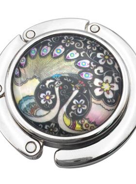 现货创意仿贝孔雀挂包钩热销创意圆形挂包器桌边折叠便携挂钩挂钩