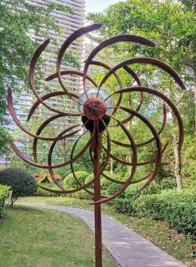 出口户外铁艺风车花园装饰迎风转360度双面旋转落地风车摆件