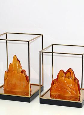 新中式透软明太石摆件售SD2177楼处湖酒店台面装玄关金属山玻璃假