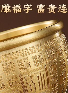 黄铜米缸百福缸纯黄铜摆件聚宝盆家居搬家新居乔迁办公室客厅摆件