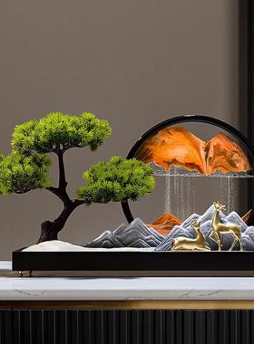 办公室迎客松流沙画沙漏摆件新中式客厅禅意玄关创意茶室软装饰品