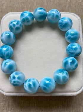 天然海纹石手链龟背纹大颗粒男女款单圈拉利玛圆珠手串规格14.4mm