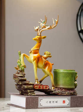 新中式酒柜摆件一鹿高升红酒架收纳入户玄关电视柜创意家居装饰品