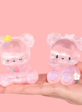 咪卡熊摆件公仔可爱少女心树脂工艺品桌面装饰品女生礼物透明摆件