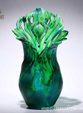 琉璃艺术摆件创意家居装饰品客厅电视柜工艺品插干花孔雀羽毛花瓶