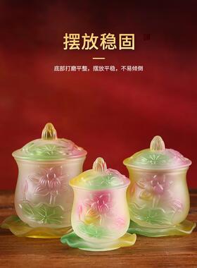 浮雕琉璃莲花供水杯圣水杯家庭菩萨净水杯供养杯佛寺杯佛前摆件