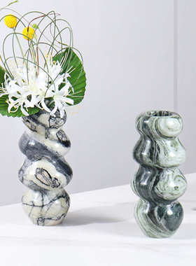 干花奢插花茶几桌面轻器售楼处陈设摆件样板间大理石花瓶风格