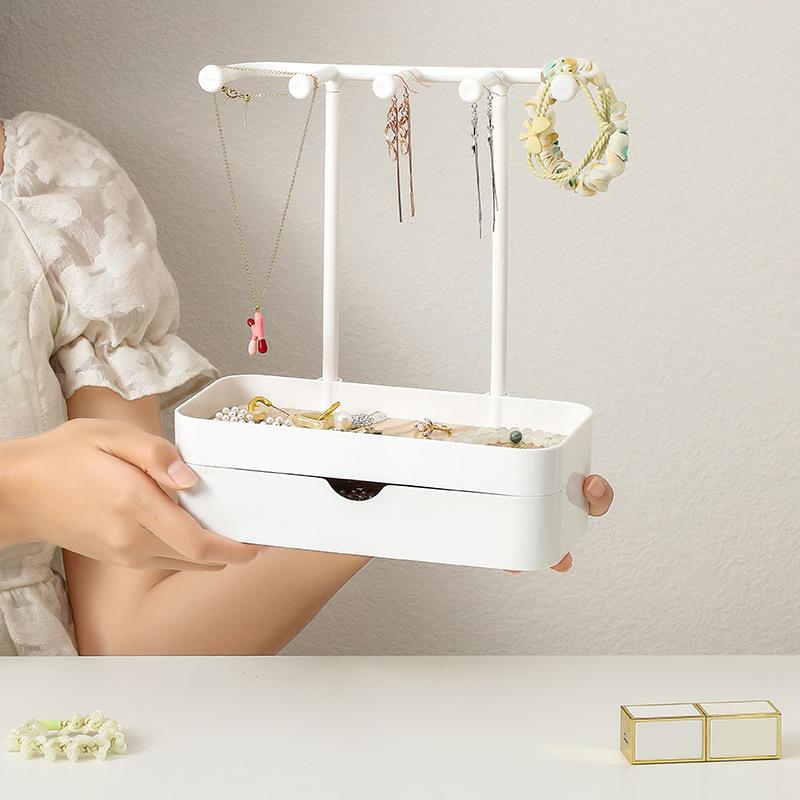 Japanese double-layer jewelry storage rack with drawers, ring and earring jewelry storage and organization rack, necklace and hair tie hanger