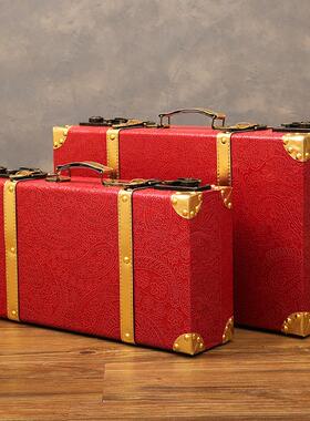 轻奢民国手提道具箱家用衣服收纳箱老式拍摄道具皮箱橱窗展示装饰