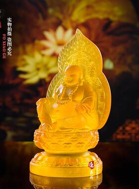 高档财款树脂仿琉璃大肚弥勒佛客厅居新家供奉佛像招摆笑件厂家结