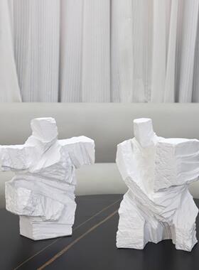 北欧创意抽象白色太极人物雕塑摆件客厅玄关书房样板房家居装饰品