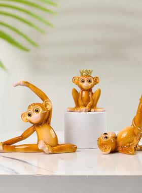 美式瑜伽猴子装饰田园树脂工艺品装饰品电视机柜玄关酒柜动物摆件