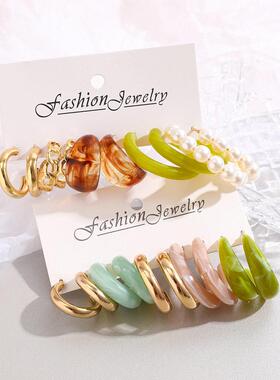 Earring Pearl Combination Earring Set 10 Pieces夸张欧美项炼